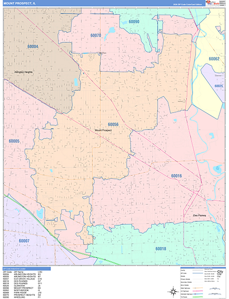 Mount Prospect City Wall Map Color Cast Style